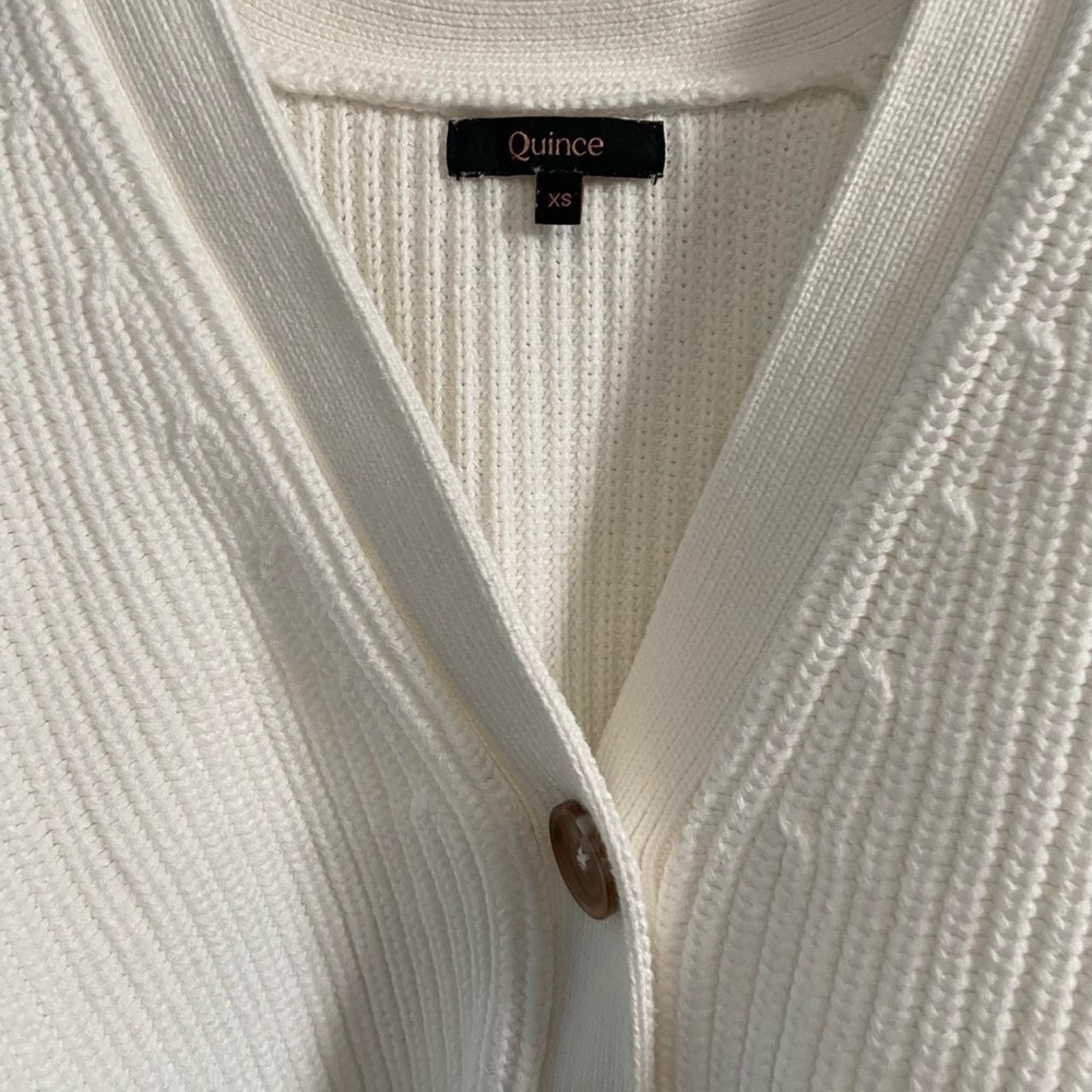 Quince 100% Organic Cotton Fisherman Boxy Cropped Ivory Cardigan - Picture 5 of 7